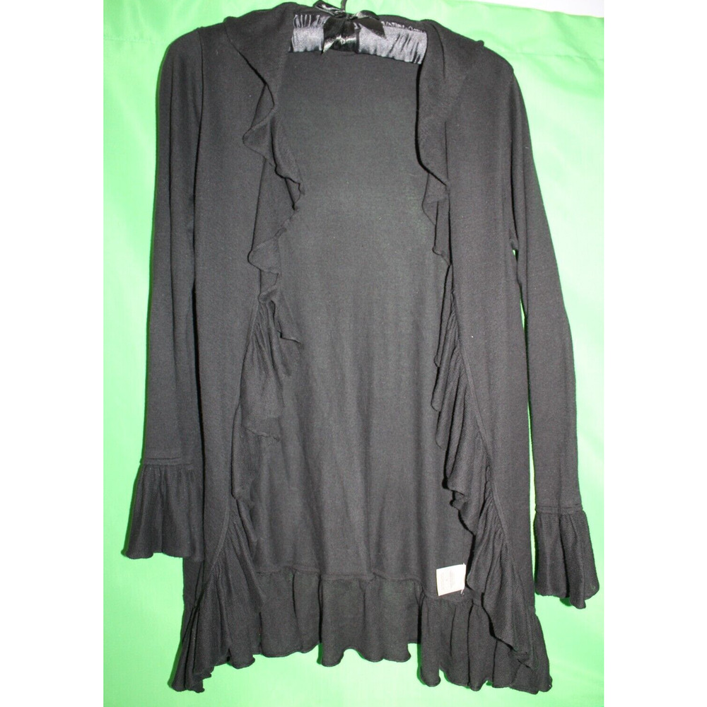 Minnie Rose Ruffle Cardigan Sweater Black Size Women's Small
